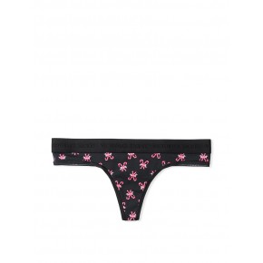 Victoria's Secret kalhotky Stretch Cotton Logo Thong Panty - černé s lízátkámi