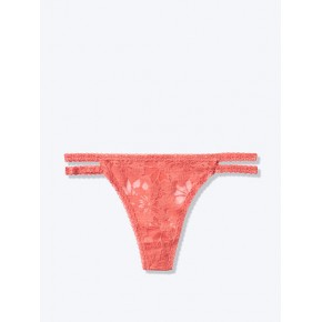 Victoria's Secret kalhotky PINK Lace Strappy Thong - Oranžové s krajkou